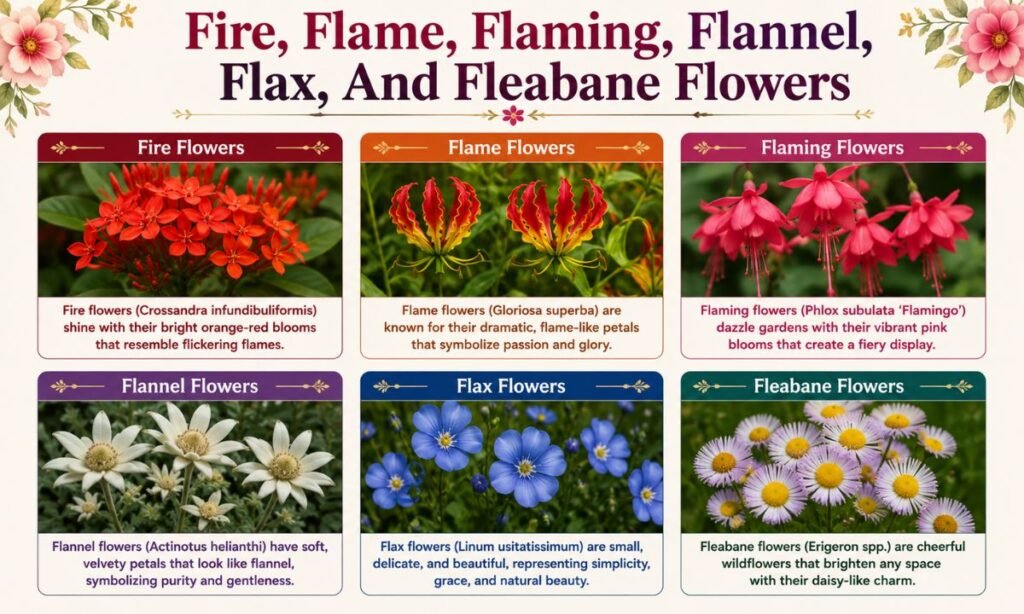 Fire, Flame, Flaming, Flannel, Flax, And Fleabane Flowers