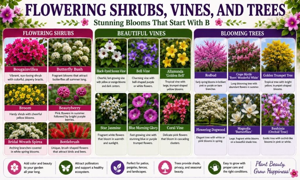 Flowering Shrubs, Vines, And Trees