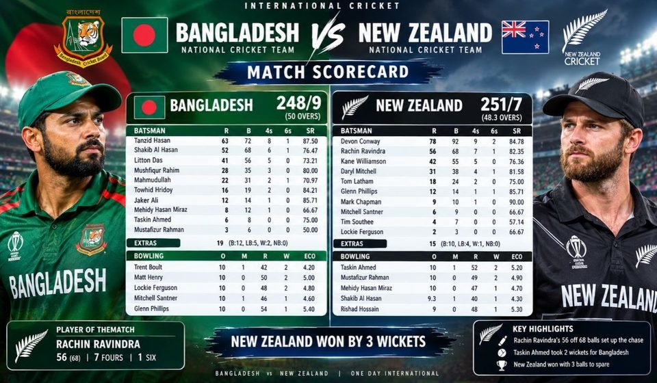 Bangladesh National Cricket Team vs New Zealand National Cricket Team Match Scorecard