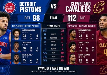 Detroit Pistons vs Cleveland Cavaliers Match Player Stats