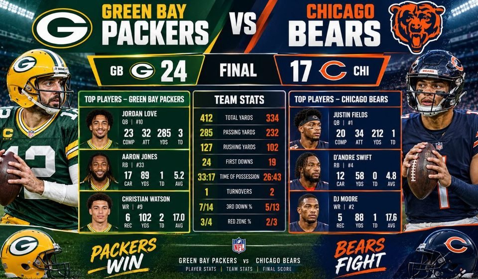 Green Bay Packers vs Chicago Bears Match Player Stats