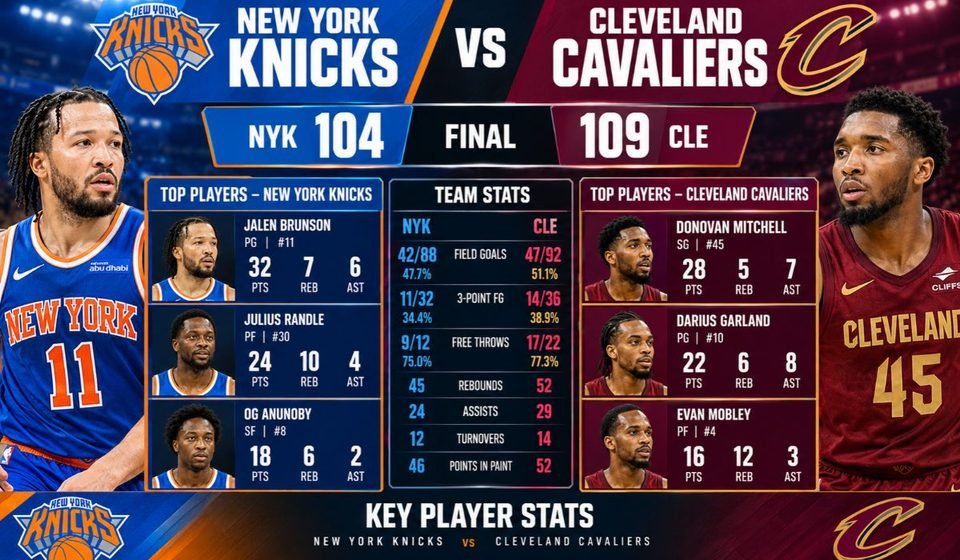 Knicks vs Cleveland Cavaliers Match Player Stats