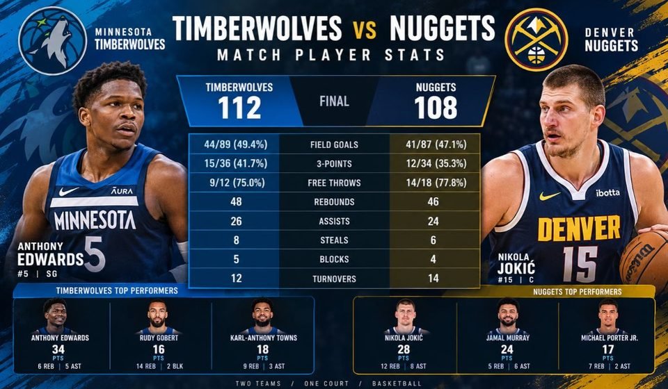 Timberwolves vs Denver Nuggets Match Player Stats